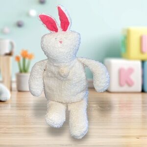 Rare Terry cloth White Pink Bunny Rabbit Bean Bag Plush Woof & Poof